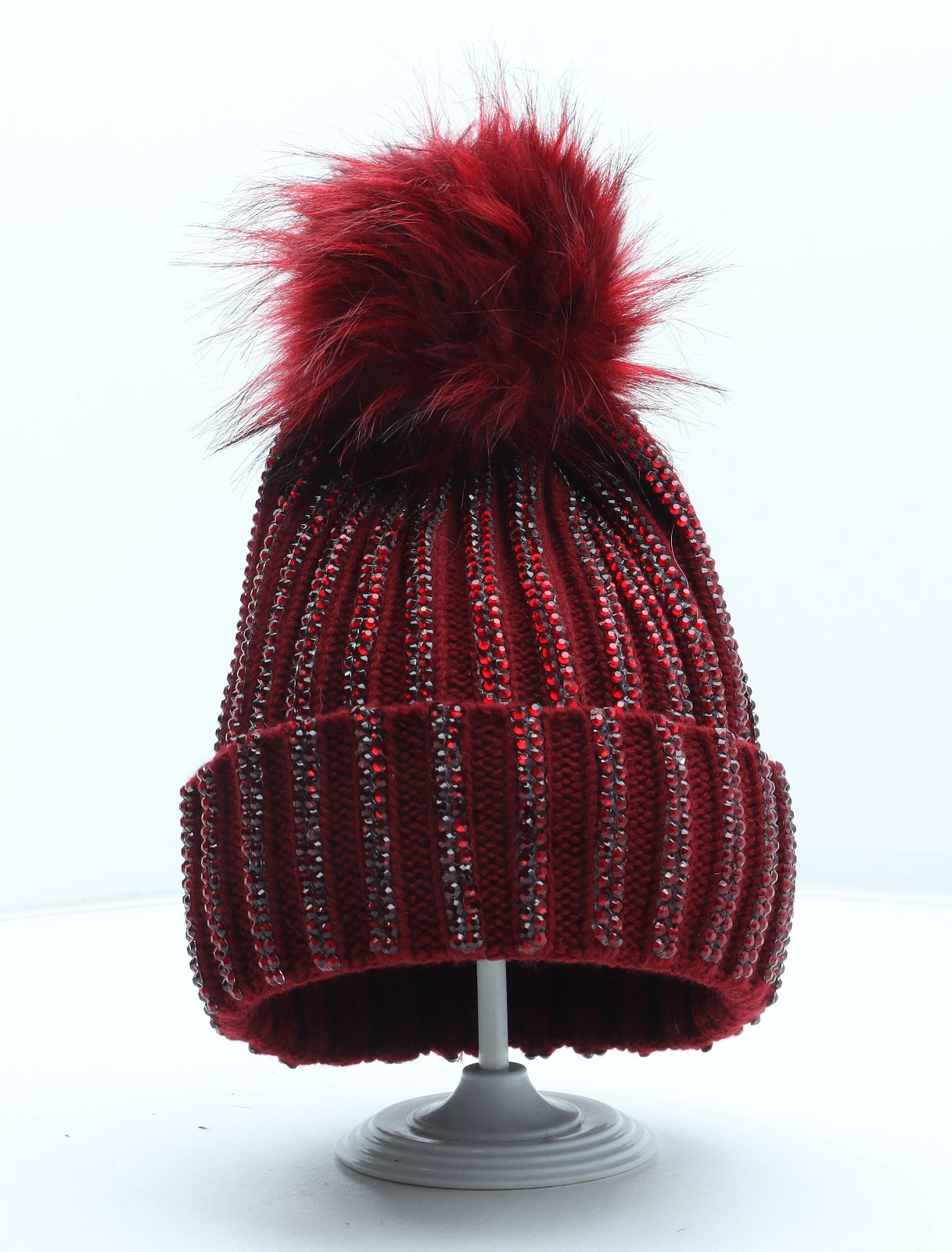 Preworn Womens Red Acrylic Winter Hat One Size - Bobble Hat