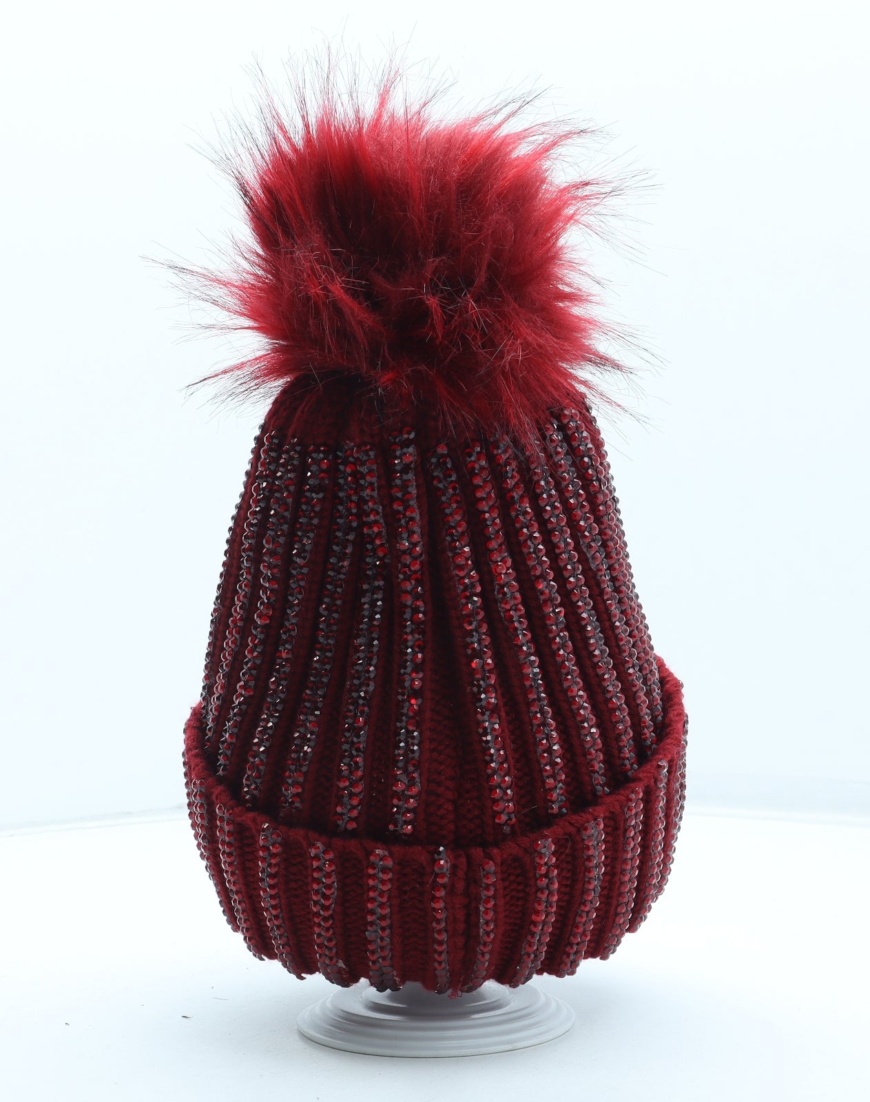 Preworn Womens Red Acrylic Winter Hat One Size - Bobble Hat