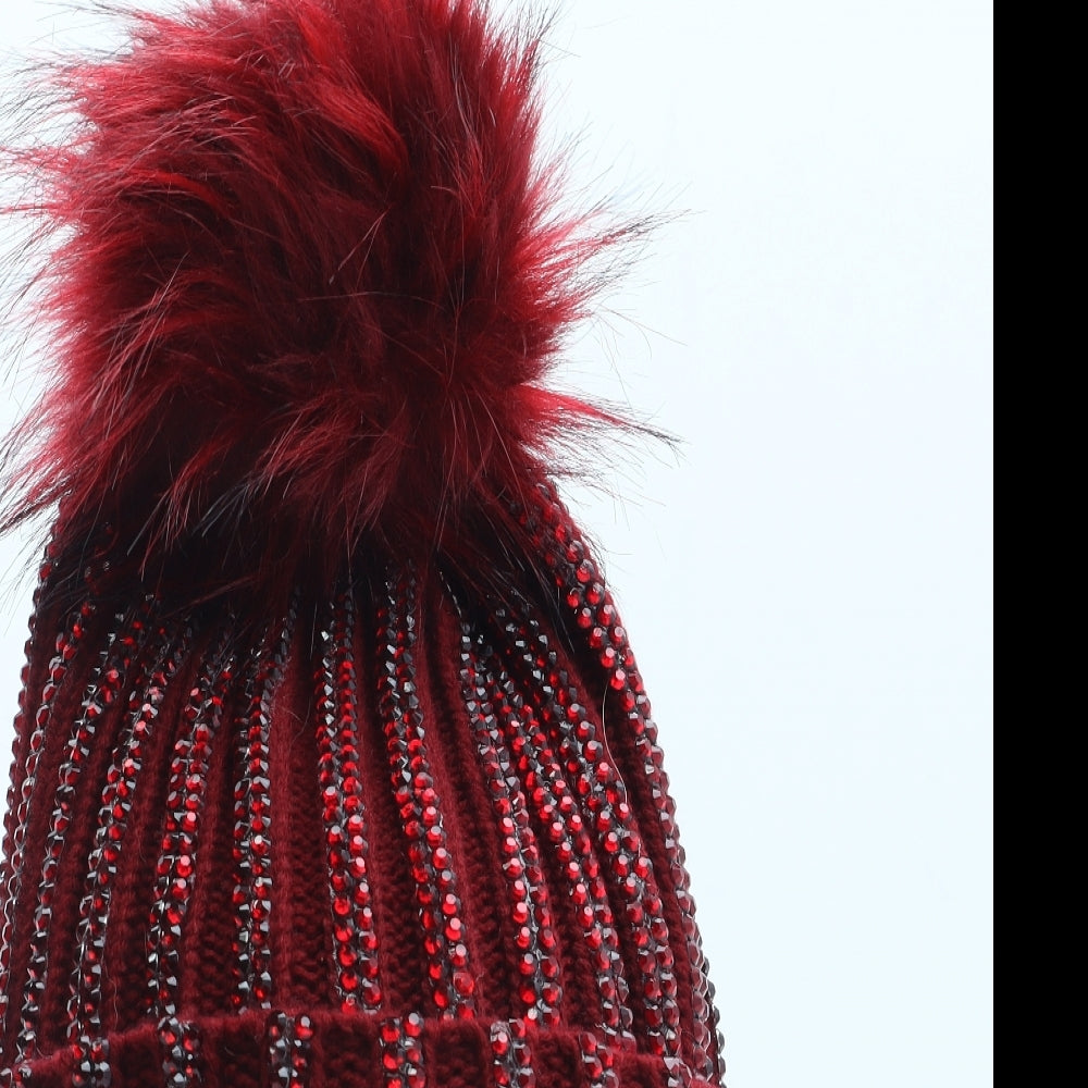 Preworn Womens Red Acrylic Winter Hat One Size - Bobble Hat
