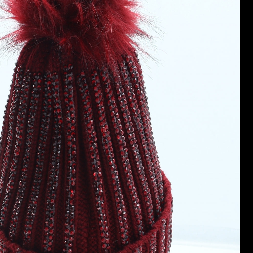 Preworn Womens Red Acrylic Winter Hat One Size - Bobble Hat
