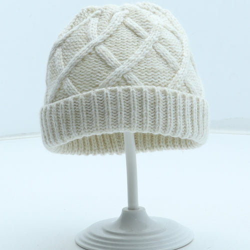 F&F Girls White Acrylic Winter Hat One Size