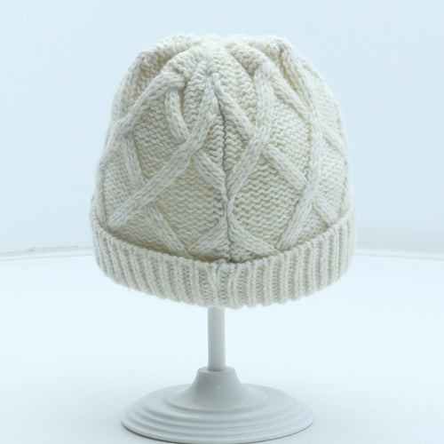 F&F Girls White Acrylic Winter Hat One Size