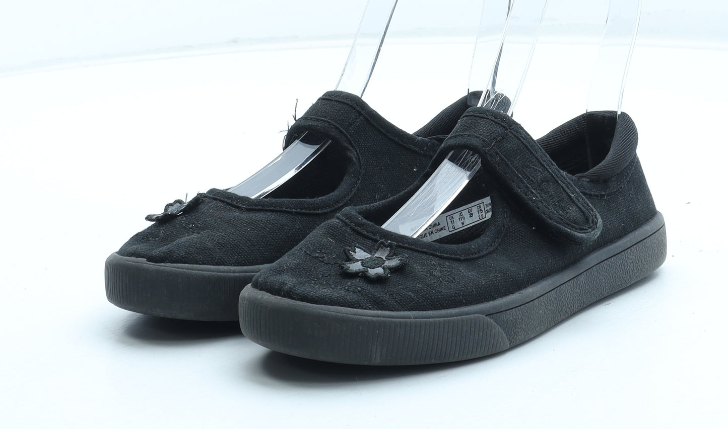 Clarks Girls Black Polyester Mary Jane Casual UK 11 - Flower Detail