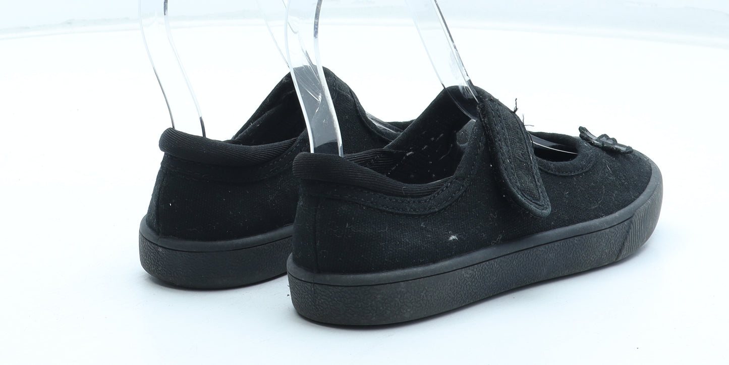 Clarks Girls Black Polyester Mary Jane Casual UK 11 - Flower Detail