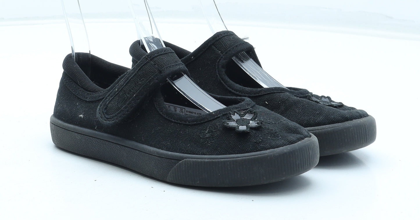 Clarks Girls Black Polyester Mary Jane Casual UK 11 - Flower Detail