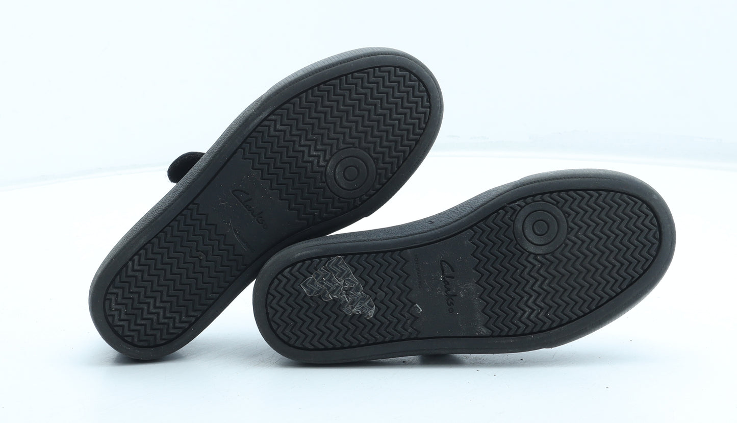 Clarks Girls Black Polyester Mary Jane Casual UK 11 - Flower Detail