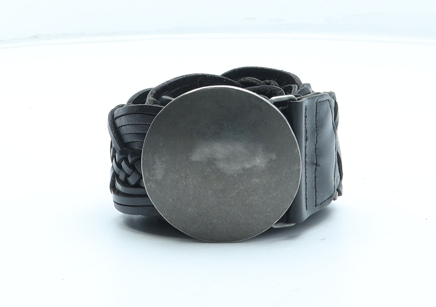 Oasis Womens Black Geometric Leather Woven Belt Belt Size M