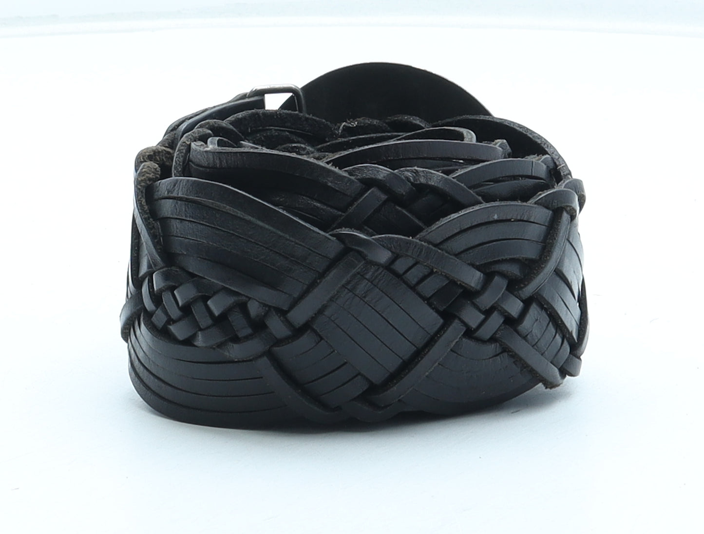Oasis Womens Black Geometric Leather Woven Belt Belt Size M