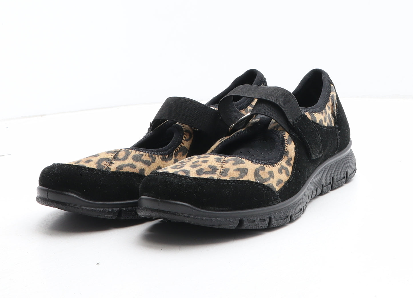 Hotter Womens Black Animal Print Synthetic Trainer Casual UK - Leopard Pattern