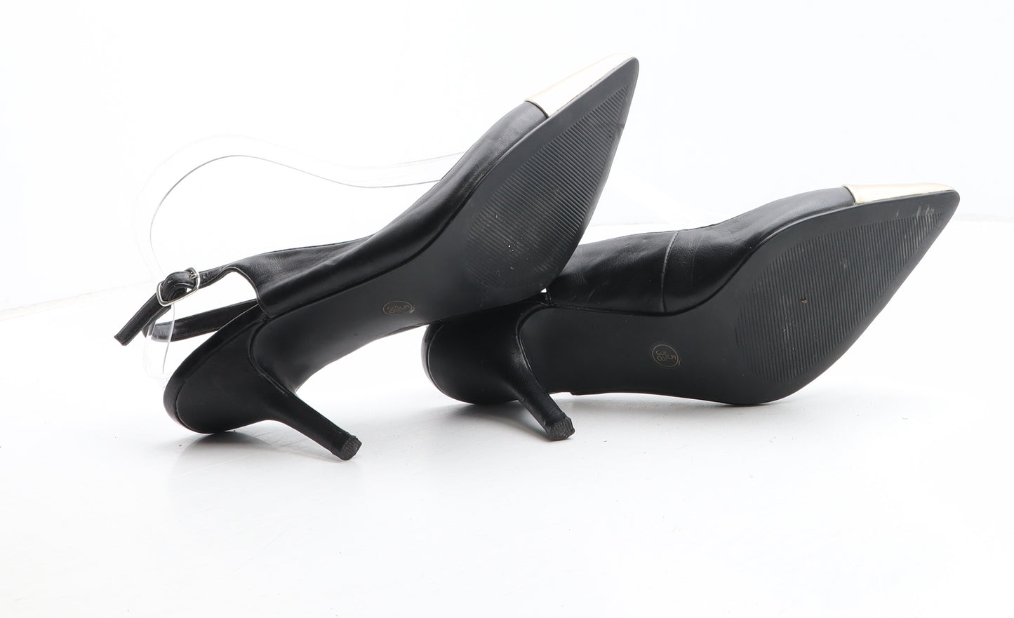 F&F Womens Black Colourblock Synthetic Slingback Heel UK