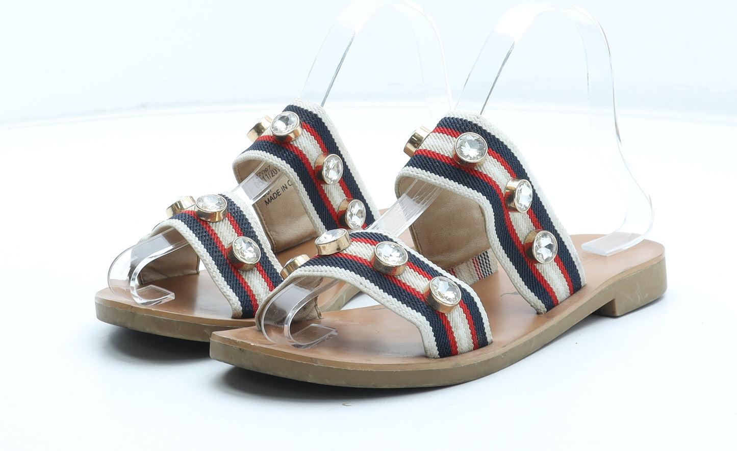 River Island Womens Multicoloured Striped Polyester Slip On Sandal UK