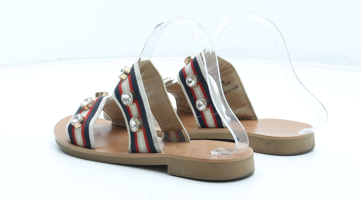 River Island Womens Multicoloured Striped Polyester Slip On Sandal UK