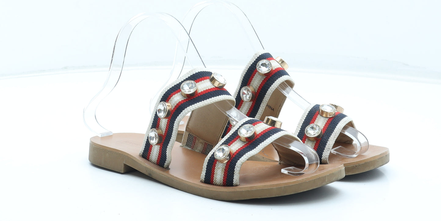 River Island Womens Multicoloured Striped Polyester Slip On Sandal UK