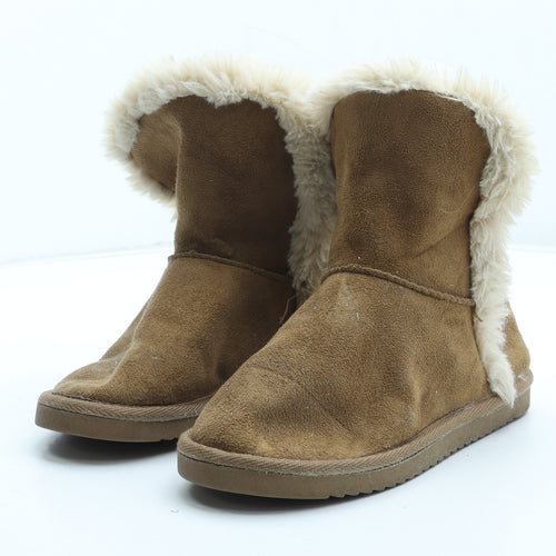 Preworn Girls Brown Polyester Shearling Style Boot UK 2 35