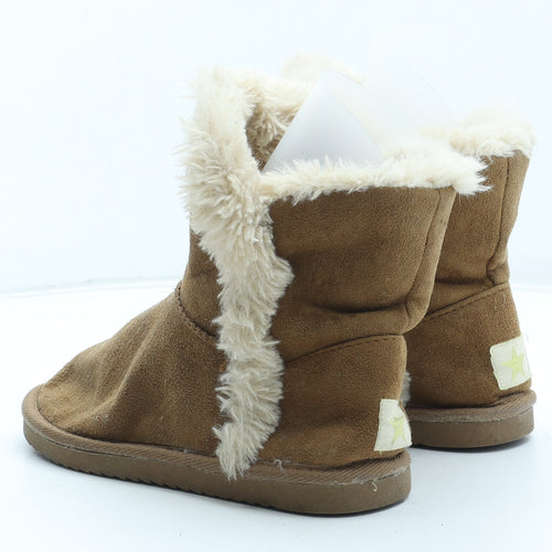 Preworn Girls Brown Polyester Shearling Style Boot UK 2 35