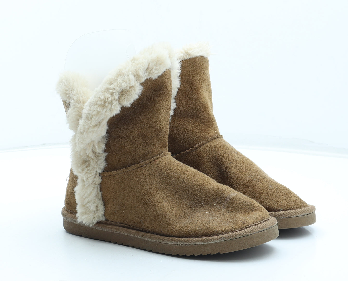 Preworn Girls Brown Polyester Shearling Style Boot UK 2 35