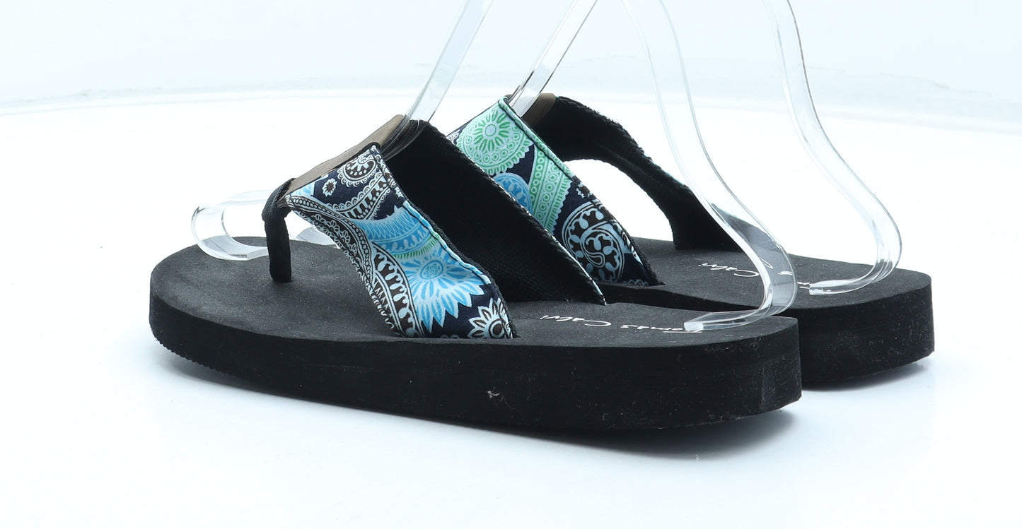 Thomas Calvi Womens Multicoloured Geometric Polyester Thong Sandal UK