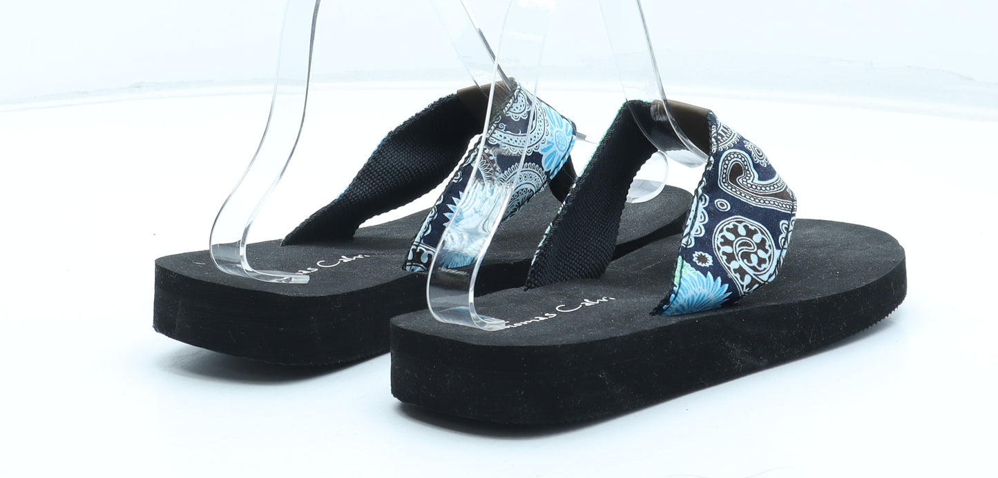 Thomas Calvi Womens Multicoloured Geometric Polyester Thong Sandal UK