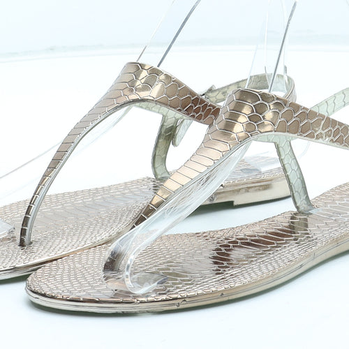 Very Womens Gold Plastic Thong Sandal UK - Croc Texture