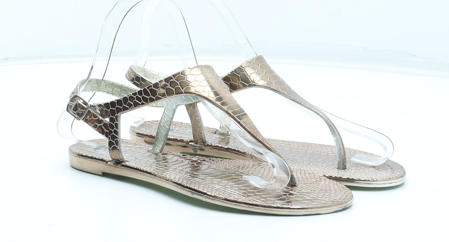 Very Womens Gold Plastic Thong Sandal UK - Croc Texture