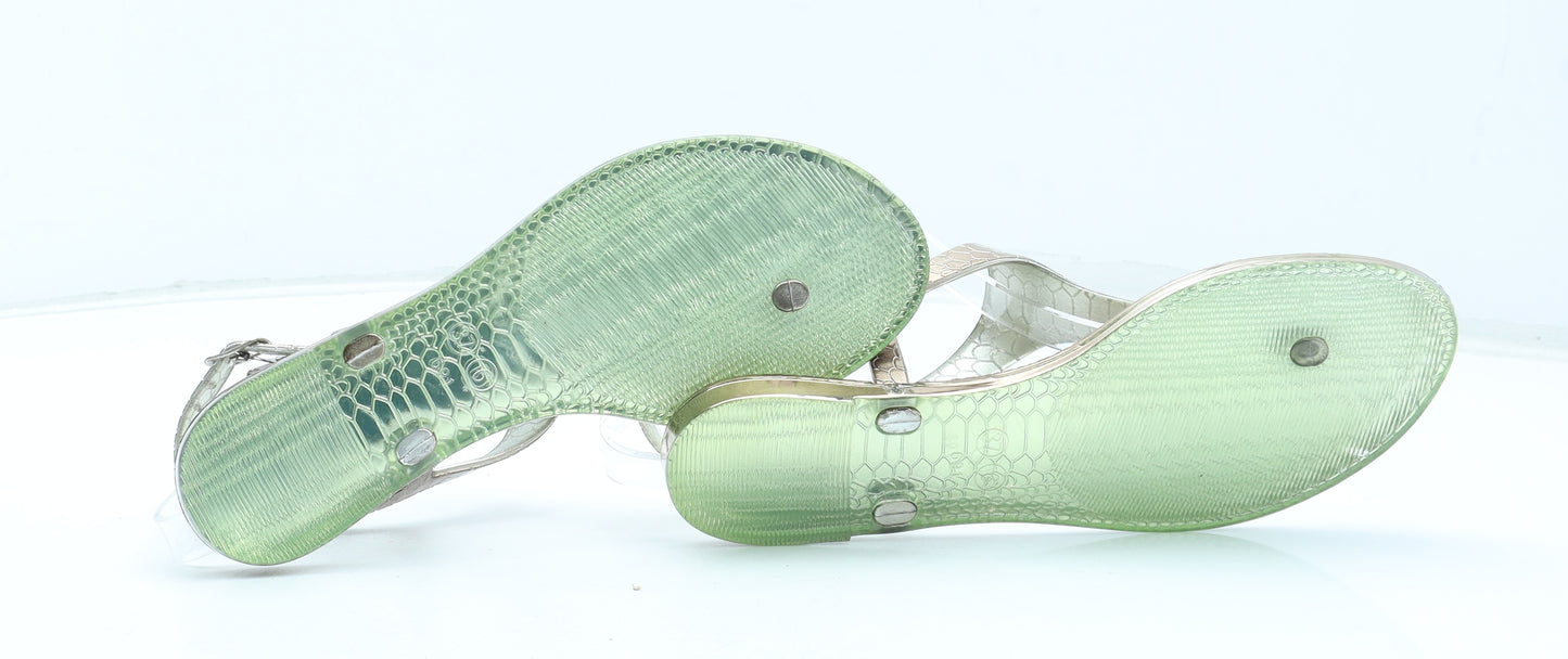 Very Womens Gold Plastic Thong Sandal UK - Croc Texture