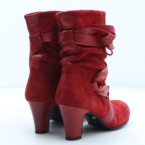 Preworn Womens Red Leather Bootie Boot UK