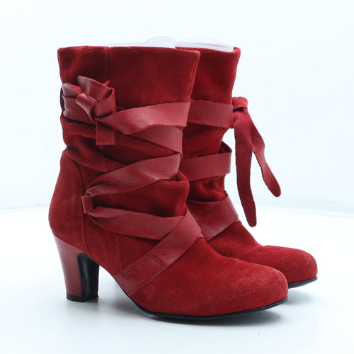 Preworn Womens Red Leather Bootie Boot UK