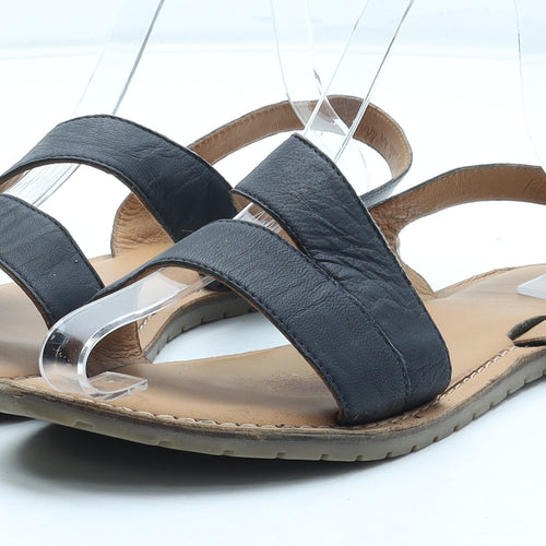 Preworn Womens Black Leather Slingback Sandal UK - Wide Fit