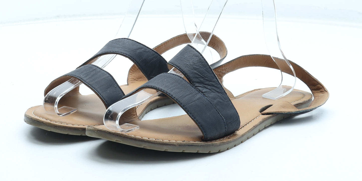 Preworn Womens Black Leather Slingback Sandal UK - Wide Fit