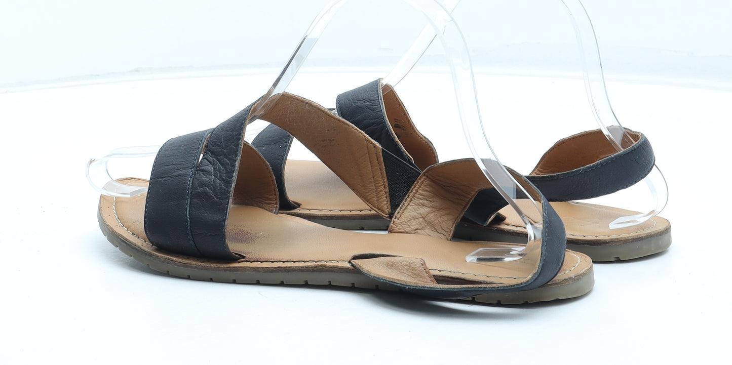 Preworn Womens Black Leather Slingback Sandal UK - Wide Fit