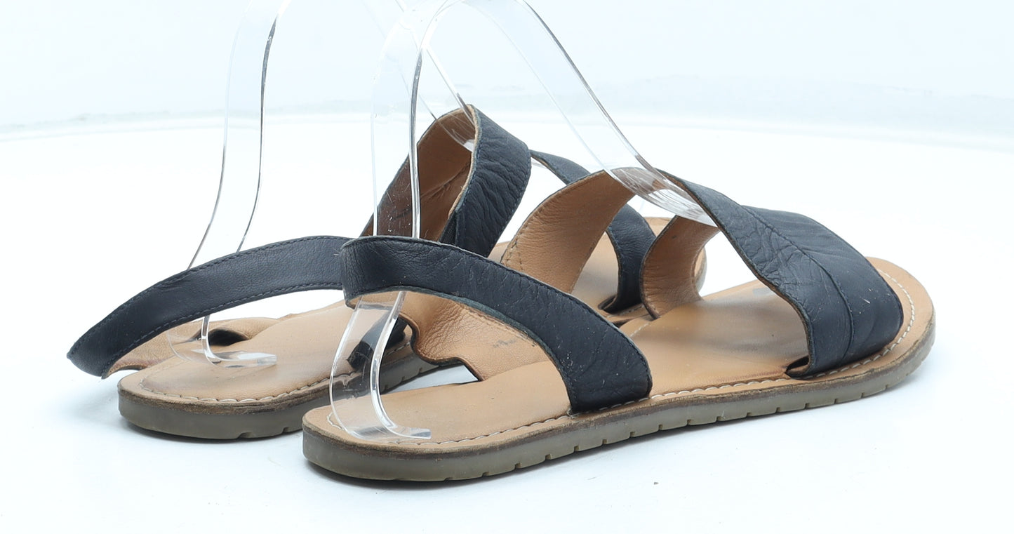 Preworn Womens Black Leather Slingback Sandal UK - Wide Fit