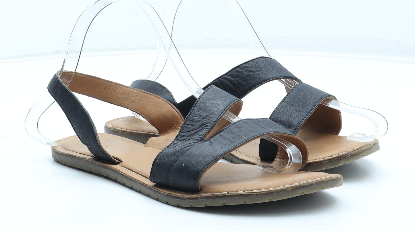 Preworn Womens Black Leather Slingback Sandal UK - Wide Fit