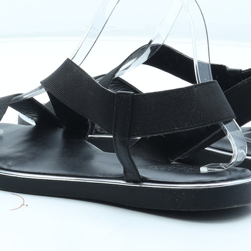 Primark Womens Black Synthetic Slip On Sandal UK - Wide Fit