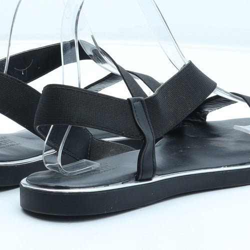 Primark Womens Black Synthetic Slip On Sandal UK - Wide Fit