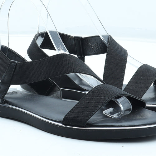 Primark Womens Black Synthetic Slip On Sandal UK - Wide Fit