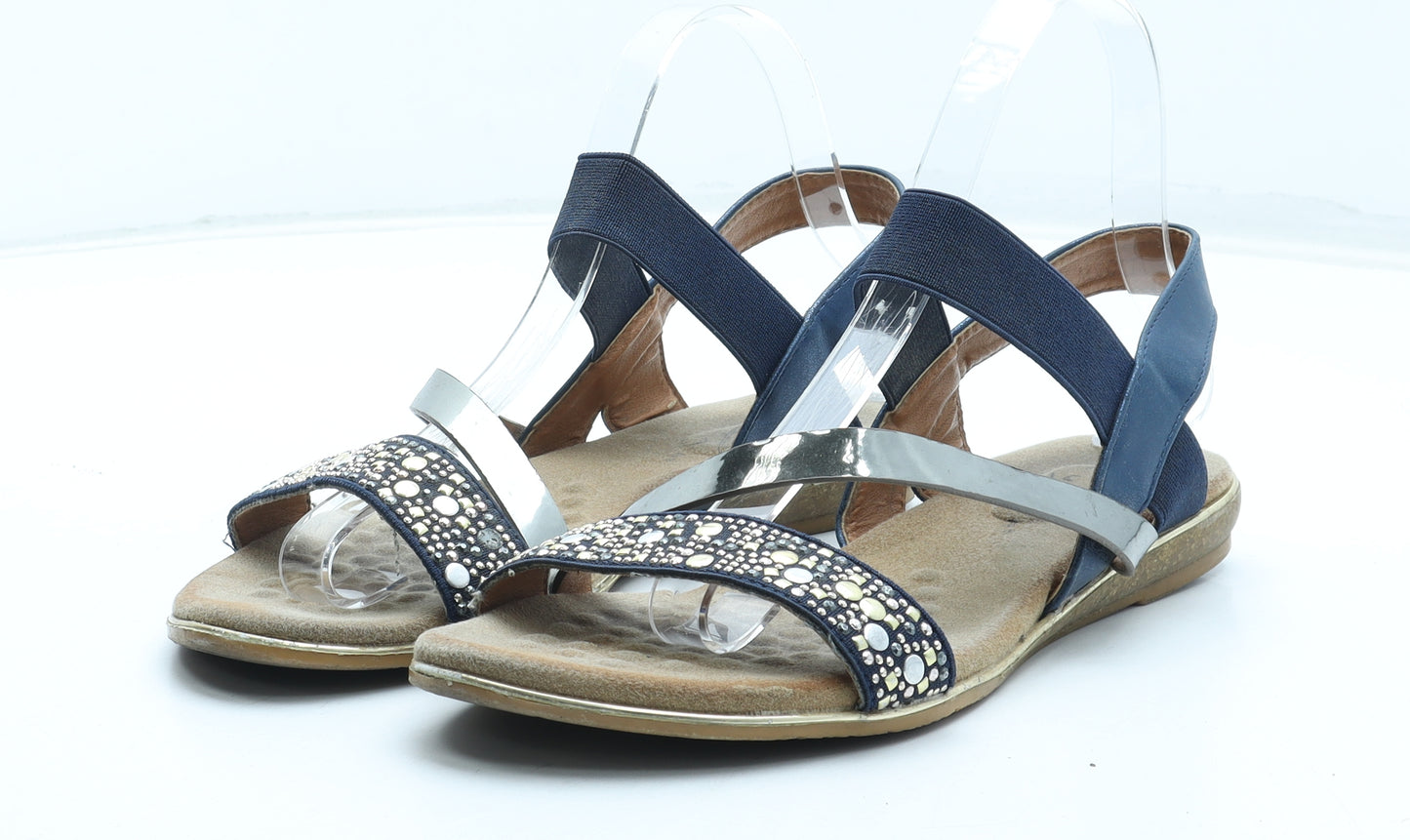 Lunar Womens Blue Geometric Leather Strappy Sandal UK