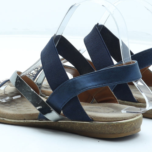 Lunar Womens Blue Geometric Leather Strappy Sandal UK