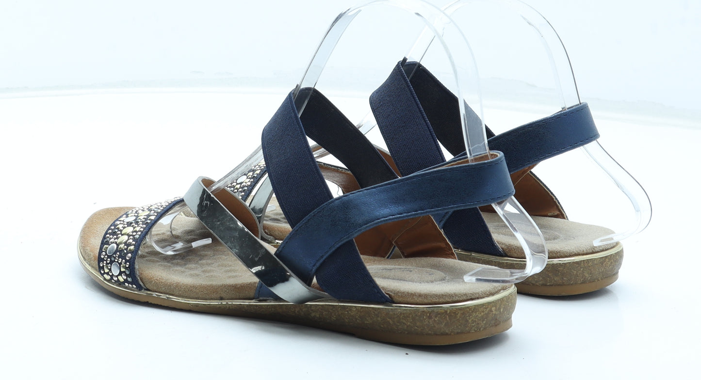Lunar Womens Blue Geometric Leather Strappy Sandal UK