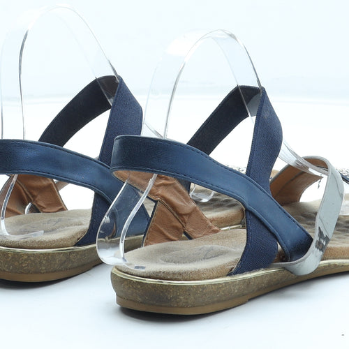 Lunar Womens Blue Geometric Leather Strappy Sandal UK