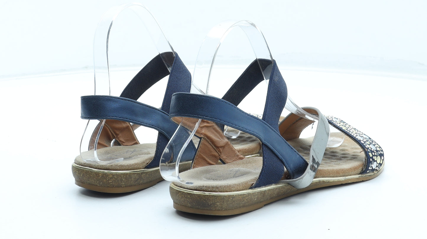 Lunar Womens Blue Geometric Leather Strappy Sandal UK