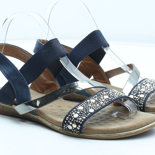 Lunar Womens Blue Geometric Leather Strappy Sandal UK