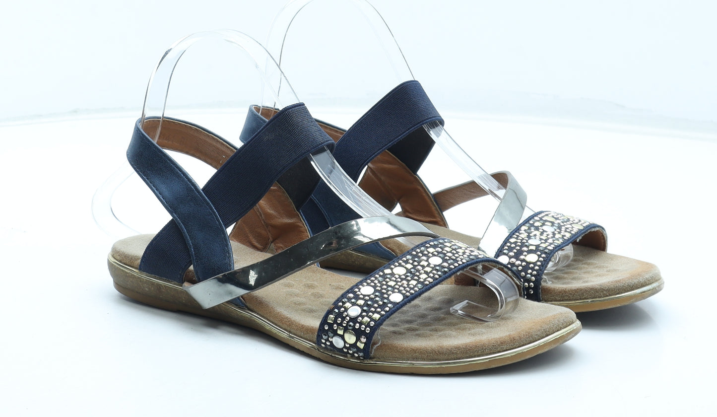 Lunar Womens Blue Geometric Leather Strappy Sandal UK