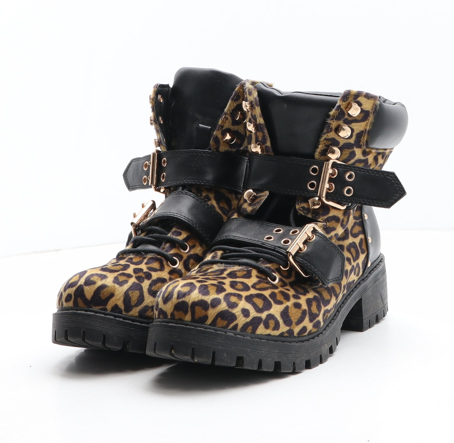 Vera Moda Womens Brown Animal Print Synthetic Biker Boot UK - Leopard Pattern
