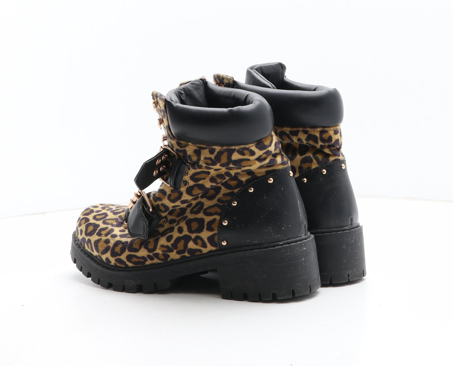 Vera Moda Womens Brown Animal Print Synthetic Biker Boot UK - Leopard Pattern