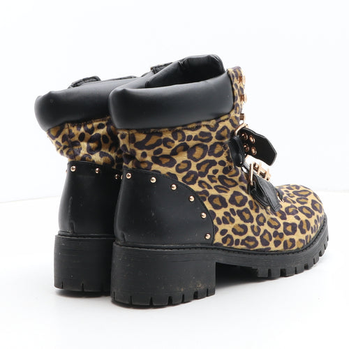 Vera Moda Womens Brown Animal Print Synthetic Biker Boot UK - Leopard Pattern