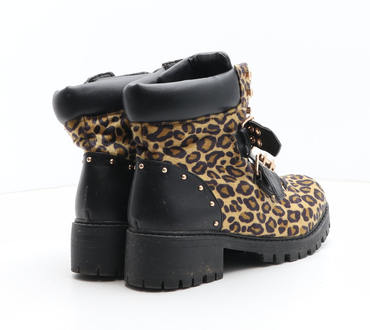 Vera Moda Womens Brown Animal Print Synthetic Biker Boot UK - Leopard Pattern