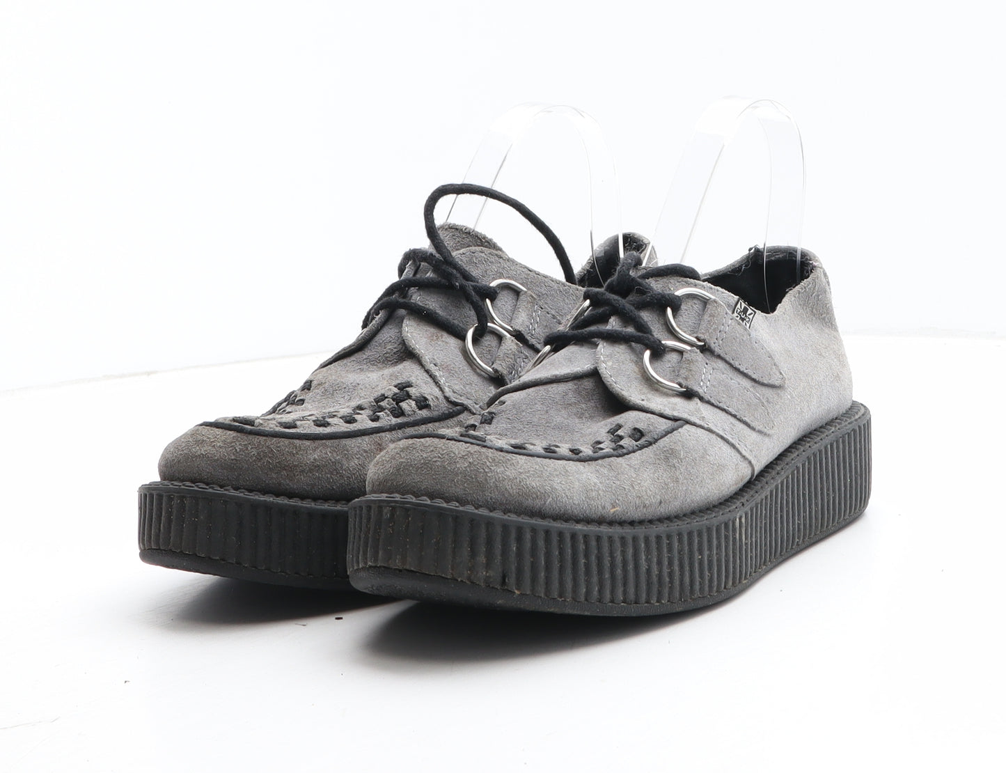 T.U.K Womens Grey Geometric Leather Slip On Casual UK