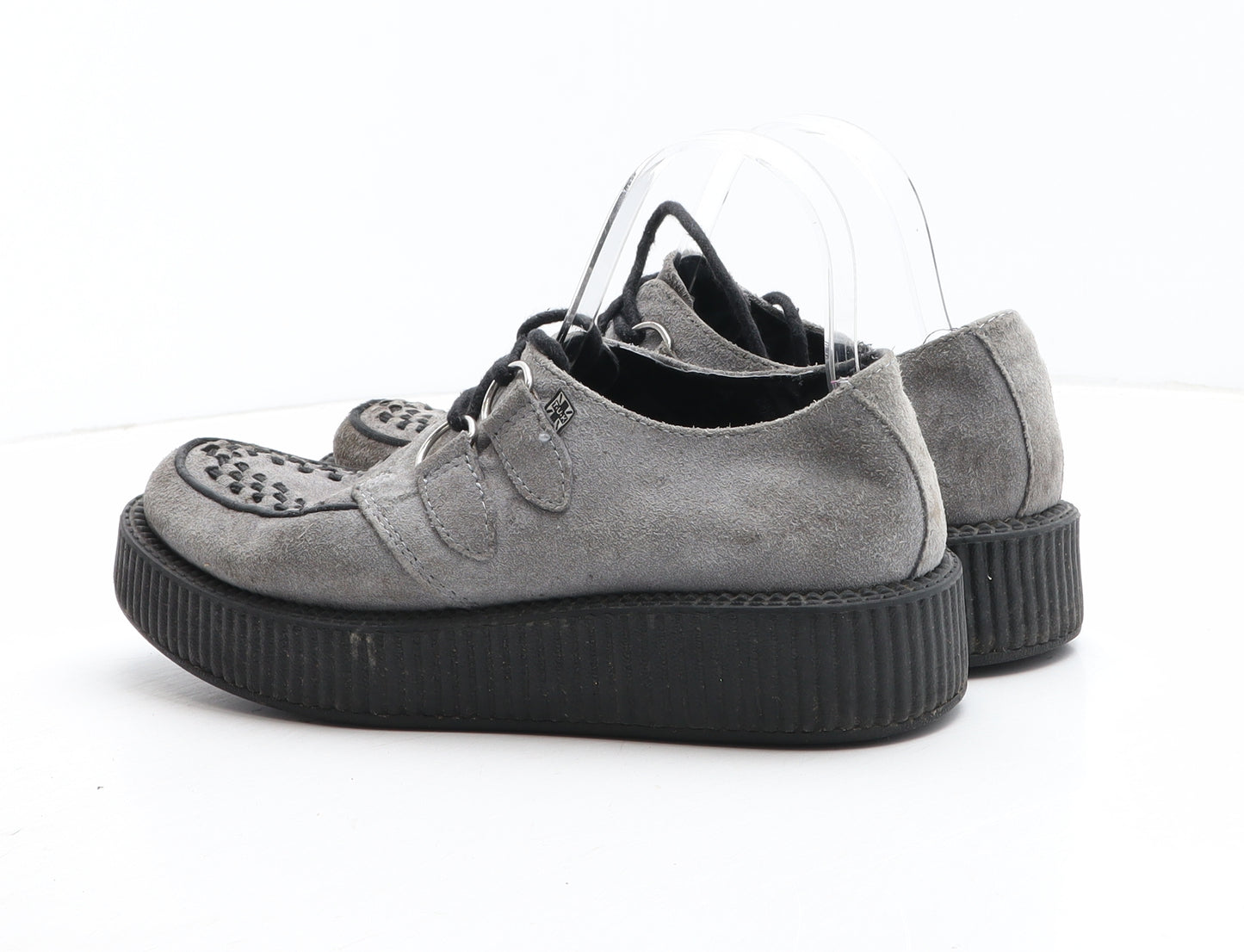 T.U.K Womens Grey Geometric Leather Slip On Casual UK