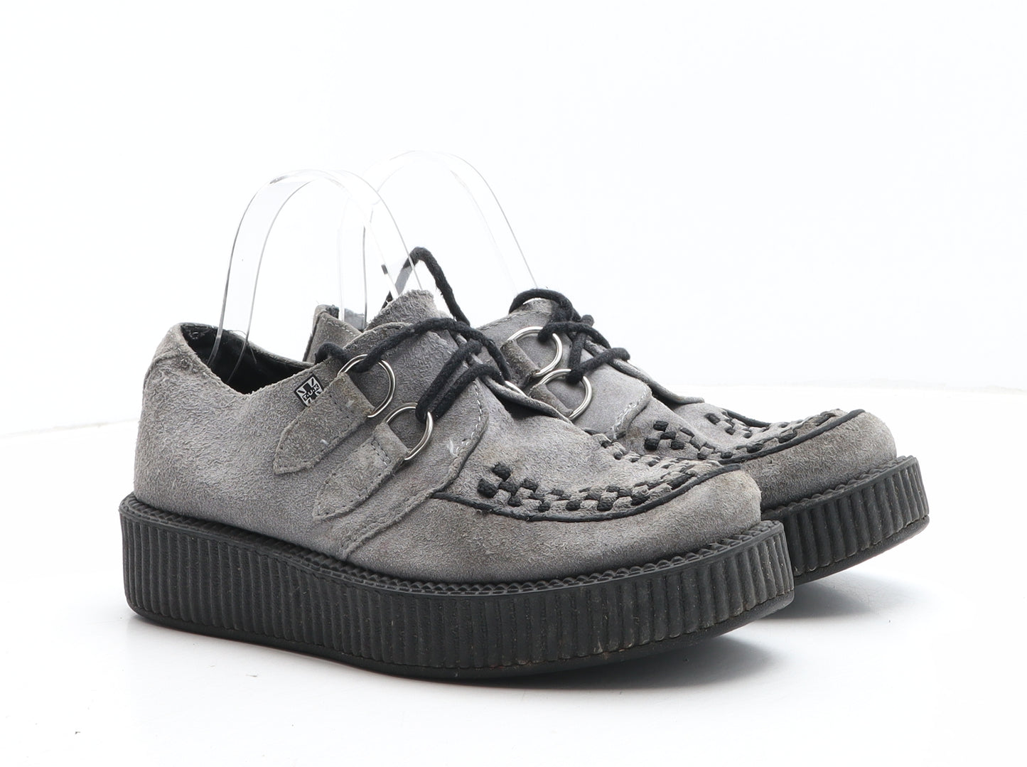 T.U.K Womens Grey Geometric Leather Slip On Casual UK