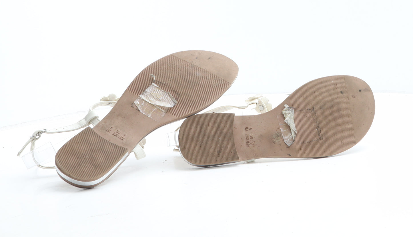 Primark Womens White Floral Synthetic Thong Sandal UK